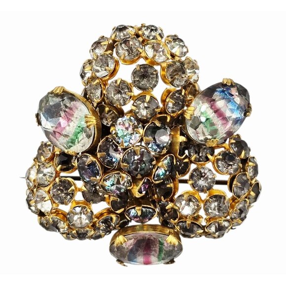 Wonderful Iris/Rainbow Glass Layered Brooch Attributed To Vogue (A521) - Picture 1 of 9
